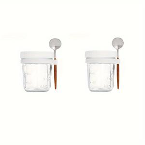 TEMU 2개입 오트밀 컵 휴대용 요거트 아침 식사 컵 메이슨 유리 밀크 컵 뚜껑 포함 스푼 샐러드 컵