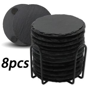 TEMU 8/12개 세트, 스퀘어 또는 라운드 슬레이트 코스터와 스탠드 세트, 보온 코스터, 심플한 스타일의 단색 코스터, 세탁 가능한 플레이스매트, 방열 및 미끄럼 방지 테이블 매트, 주방 용품, 방 장식