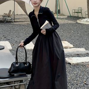 TEMU 여성 프렌치 레트로 블랙 드레스 2026 여름 신상 하이엔드 허리 주름 고급스러운 라이트 매트어 스타일 스커트