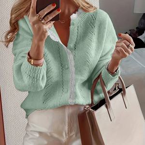 TEMU 여성용 젠틀 스타일 숏 스웨터, 레이스 가디건 재킷, 상의