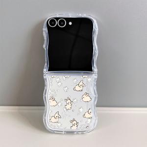 TEMU 휴대폰 케이스 - 7695 토끼 플로럴 웨이브 투명 패턴 TPU 케이스, 삼성 갤럭시 폴드에 적합, 삼성 갤럭시 Z 플립 7/7SE/FE용 완전 보호 충격 방지 휴대폰 케이스, 삼성 갤럭시 Z 플립 6용, 삼성 갤럭시 Z 플립 5용