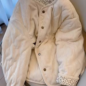 TEMU 베이지 플로럴 프린트 패딩 코트, 긴팔 가을/겨울 패딩 코트, 세탁기 사용 가능 캐주얼 아우터웨어 벨트 없음, 데일리 및 레저웨어에 적합, 따뜻하고 편안한 패딩 코트