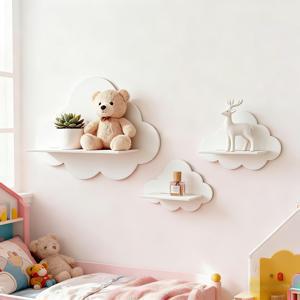 TEMU 침실 또는 거실의 장식적인 수납을 위한 흰 구름 모양의 벽 선반 3개 세트
