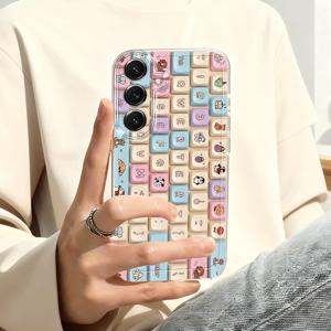 TEMU 휴대폰 케이스 - 삼성 갤럭시 A03S A04 A05S A06 A07 A13 A14 A15 A16 5G A17 A21S A22 A23 A24 A25 A26 A32 A34 A35 A36 A50 A52 A53 A54 A55 A56 A73 S21 울트라 S22 플러스 S23+ S24 FE 용 만화 키보드 키캡 패턴 휴대폰 케이스, 귀여운 투명 디자인