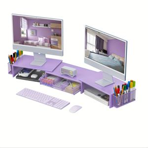 TEMU 서랍 및 펜 홀더 2개가 있는 듀얼 모니터 스탠드, 조절 가능한 금속 데스크 정리함, 사무용품 및 작업 공간 정리대, 남녀 선물용 홈 데스크 오거나이저