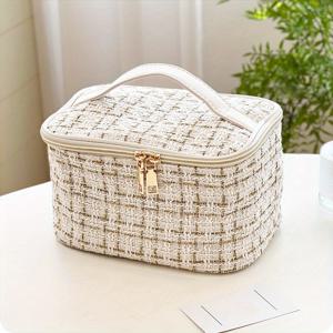 TEMU 신상 고가치 대용량 화장품 보관 가방, 휴대용 야외 여행 메이크업 파우치, Ins 클래식 엘레강스 스타일 화장품 가방