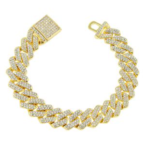 TEMU 풀 라인스톤 힙합 쿠바 링크 팔찌. K팝 스타일 주얼리