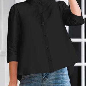 TEMU 가을 초반 우아한 셔츠, 슬림핏 스탠드 칼라 루즈핏 상의 - 출퇴근 및 오피스 웨어