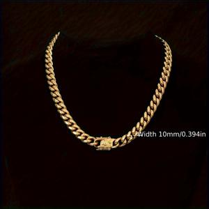 TEMU 304L 스테인리스 스틸로 제작된 광택된 원형 표면, 18K 금도금 처리, 폭 10mm. 이 금색 쿠바 팔찌 '목걸이'는 남녀 모두에게 적합한 스타일리시한 힙합 패션 액세서리입니다.