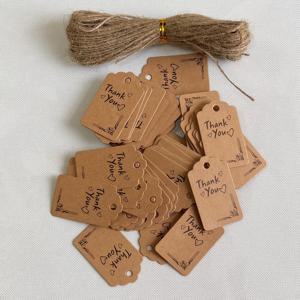 TEMU 100개 크래프트 종이 감사 태그와 20m 대마 끈, 5x3cm 공백 선물 태그, 파티 및 휴일 장식용