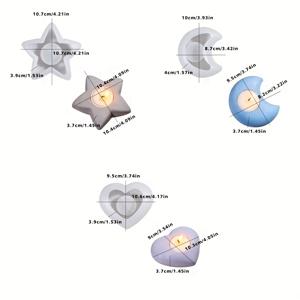 TEMU 3개 레진 캐스팅 몰드 세트 (별, 달, 하트 모양), 향초 및 캔들 홀더용, 실리콘 재질. 공예에 적합하며 내구성이 뛰어나고 묻어남이 없는 디자인입니다.