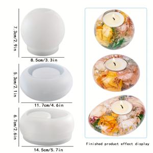 TEMU 레진 캐스팅 몰드 3pcs 3D 라운드 캔들 홀더 몰드 세트, 오벌 캔들 스탠드 실리콘 몰드, 레진 DIY 구형 플랜터 석재 장식 몰드, 미니 캔들 디스플레이 몰드