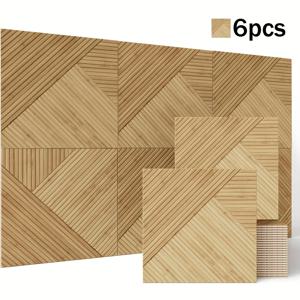 TEMU 나무 디자인의 6개 아쿠스틱 패널 세트, X 47.2인치의 대형 방음 벽면 덮개, 스튜디오 및 가정에 적합한 자가 점착식 장식용 흡음 패널
