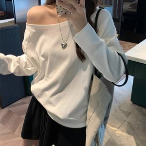 TEMU 여성용 화이트 루즈 오프숄더 긴팔 티셔츠, 베이스 레이어 탑으로 완벽.