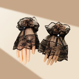 TEMU 흑백 통기성 빈티지 하프기장 숏 메쉬 레이스 소매, 핑거리스 얇은 신부 웨딩 레이스 팔토시, 페이크 슬리브