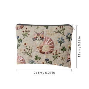 TEMU 「파스텔 고양이 & 플로럴」안감 보관 가방, 자수 고양이와 꽃 양면 프린트 메이크업 파우치, 안감 디자인 여행용 세면도구 가방, 다기능 휴대용 보관 가방, 카테고리별 정리 보관 포함