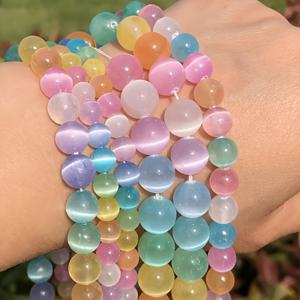 TEMU 6/8/10mm - 마카롱 색상의 고양이 눈 보석 약 60/45/35개입 - 그라데이션 컬러 분포와 자연스러운 광택이 있는 비즈, 팔찌, 주얼리 공예에 적합