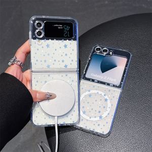 TEMU 삼성 Z 플립 7/6/5 & 갤럭시 Z 플립 3/4 호환 폰 케이스: 글리터 스타 무선 충전 자석 케이스, 충격 방지 투명 보호 커버, 소프트 TPU 소재