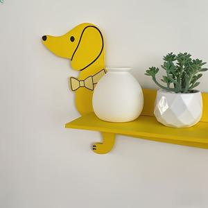 TEMU 방의 벽에 보관할 수 있는 노란색 강아지 모양 선반 장식품, 양초, 식물, , 책 보관에 적합, 욕실 및 거실 장식에 이상적, 플로팅 선반