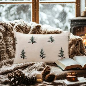 TEMU 1개, 크리스마스 겨울 크리스마스 트리 자수 베개 커버, 화이트 부드럽고 푹신한 소파용 베개 18*18인치, 모던 거실 홈 데코용, 베개솜 미포함