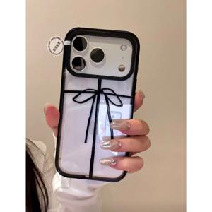 TEMU 아이폰 17 프로 맥스/15 프로/16 프로 맥스/13 프로/14 플러스/12/11 호환 노블 헤리스 스타일 블랙 보우 소프트 아크릴 케이스 | 귀여운, 충격방지, 일본 한국 스타일