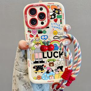 TEMU 귀여운 도드글 애플 아이폰 17 프로 맥스/16플러스/15/14/13/12/11 시리즈 랜야드 폰 케이스, 귀여운 만화 레드 체리 액세서리 핸디 여성용 창의적인 소프트 보호 커버 크리스마스 선물용 걸이 끈 포함, , 가족, 친구를 위한 선물