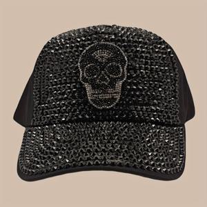 TEMU 1개 풀 드릴 해골 야구 모자 트러커 햇, 봄 여름 야외 활동 패션 트렌디 햇, 반짝이는 파티 스타디 힙합 모자