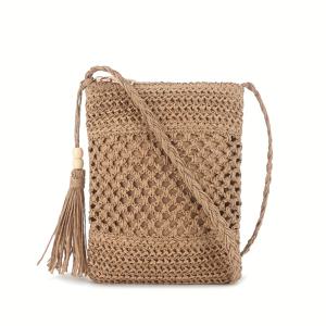 TEMU 여성용 프렌치 스트로 핸드백 - 태슬 장식 / 페이퍼 파이버 비치 휴가용, 대용량 클러치 내부 포켓, 러스틱 리조트 스타일 여름 아웃핏 & 해변 여행용 - 지퍼 클로저