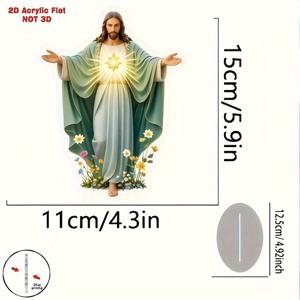 TEMU 2D 평면, 2D 평면 아크릴, 2D 평면 종교 장식 - 손에 별빛이 나는 녹색 로브와 꽃무늬 장식 - 전기 없는 데스크탑 장식, 가정, 교회, 사무실에 적합 - 크리스마스, 부활절, 결혼식, 세례식 - 영적 선물 - 아크릴 신앙 장식, 발광 효과 디자인, 정교한 공예, 2D 평면