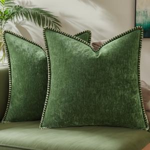 TEMU 2개 세트 럭셔리 쉐닐 소프트 쿠션 커버 45x45cm 50x50cm, 벨벳 팜하우스 장식용 쿠션 커버, 소파 침대 RV 베이 윈도우용, 봄 여름 - 그린, 가을 - 옐로우 오렌지