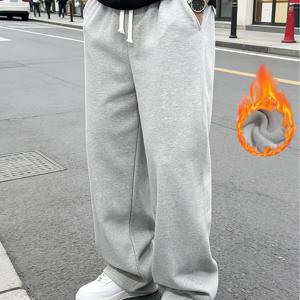 TEMU Yunzhonglou 선택 남성용 겨울용 두꺼운 따뜻한 루즈핏 스포츠 긴 바지, 탄성 허리 드로스트링 디자인, 옆면 포켓 | 탄성 허리 밴드, 패션 탄성 원단, 캐주얼 운동 바지, 따뜻한 스웨트팬츠