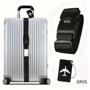 TEMU 여행 액세서리 2종 세트 (수하물 스트랩 1개 + 수하물 태그 1개), 조混合錠자물쇠가 있는 조절식 수하물 스트랩, 야광 패킹 스트랩, 스타일리시한 수하물 스트랩, 묶음 스트랩. 도난 방지 숫자자물쇠가 있는 다기능 패킹 스트랩, 튼튼한 소재, 패셔너블한 통근 스타일, 분리형 ID창, 손세탁 가능 - 여행 필수품