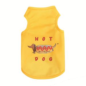 TEMU BJAYPET-3193 핫도그 캐릭터 프린트 펫 조끼, 봄 패션 소프트 통기성 애완동물 의류