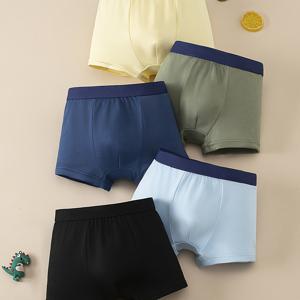 TEMU 남아용 단색 속옷 5종 세트, 중~대형 아동용, 남아용 단색 기본형 드로즈, 캐주얼 및 스포티한 남아용 반바지, 남동생 옷, 4-12세, 플랫 레그 속옷, 부드럽고 편안함