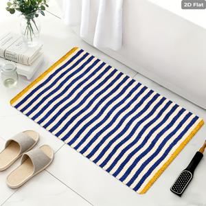 TEMU 2D 평면, 2D 평면 청백색 줄무늬 패턴, 스타일, 미끄럼 방지 매트, 수퍼마켓/수영장가/침대 옆/화장실/현관/호텔/주방 입구/레스토랑/바/욕실용, 벨벳, 800g/m², 점박이 플라스틱 미끄럼 방지 뒷면, 욕실/야외/현관/싱크대 공간/실내/입구/출입구/주방용, 내구성 있고 실용적이며 부드럽고 스타일리시하며 편안함, 2D 평면