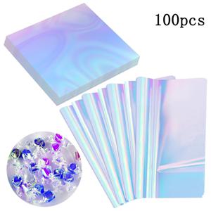 TEMU 100개 파란색 형광 셀로판 시트 세트, 무지개빛 필름 공예에 적합하며 미술 및 장식 프로젝트에 완벽합니다.