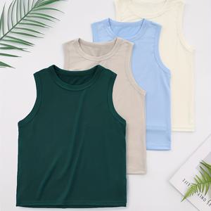 TEMU 남아용 단색 탱크탑 4개 세트, 남녀공용 여름용 미드-라지 사이즈, 유아용 단색 민소매 탱크탑, 부드럽고 편안한 남녀공용 풀오버 상의, 안감으로 활용 가능, 활용도 높은 베이직 스타일, 세탁과 교체가 쉬운 다중 제품, 4-12세용, 형제자매 동반복 코디용