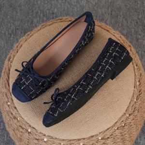 TEMU 스퀘어 토우 얕은 입구 여성용 신발, 다용도 나비 매듭 여성용 슬립온 신발, 패셔너블한 체크 무늬 플랫 슈즈 여성용 신발. 라지 사이즈 35-43 야드, 여성 신발