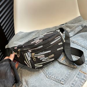 TEMU 에어캐니 나일론 벨트 백 - 가벼운 조절 가능한 크로스바디 체스트백, 지퍼 수납공간 포함 (러닝/피트니스/데일리용) | 화이트/블랙, 안전한 여행 파우치 | 다재다능 패션 백 | 나일론 소재