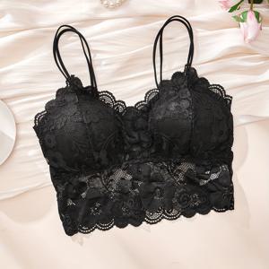 TEMU 레이스 트림 섹시 백리스 브라렛, 여성용 패딩 컵 안감 없는 와이어리스 여성 탱크 탑