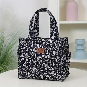 TEMU 신제품, 두꺼운 프린트 원단, 플로럴 패턴, 토트백, 대용량 휴대용 도시락 보관 가방, 지퍼 잠금 디자인, 직장 출퇴근 식사, 쇼핑 외출, 일상 사용, 잡화 보관에 적합