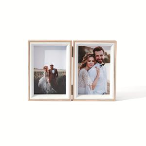 TEMU 합성 목재 힌지 액자 - 4×6, 접이식 힌지가 있는 빈티지 스타일, 사무실 또는 가정 책상에 세로로 두 장의 사진을 보이도록 적합, 기념일, 크리스마스 또는 생일에 선물로 완벽
