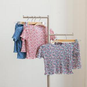 (무배)아동 주니어 촌캉스 꽃무늬 주름 플리츠 여름 잠옷 반팔 반바지 세트 어린이 홈웨어