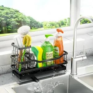 주방 싱크대용 스펀지 홀더 탈착식 브러시 있는 셀프 배수 캐디 정리함 조리대용 방청 금속 랙 비누