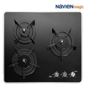 나비엔매직 GRB-6303 3구 빌트인 가스레인지 매립형 가스쿡탑 건전지식 블랙법랑 타공 560x480