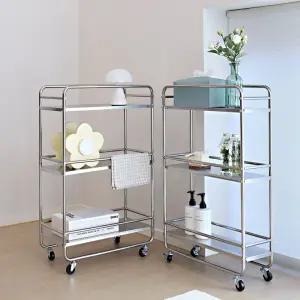 미드 센츄리 모던 스텐 트롤리/다용도/정리함/철제/이동식/책장/책꽂이/틈새/주방/카트/선반/회전/매거진랙