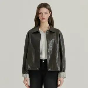 싱글 블루종 레더 자켓