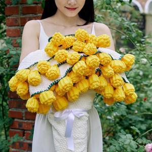 VCTOPS 플라워 니트 부케 핸드메이드 귀여운 크로셰 장미 노란 부드러운 담요 라운드