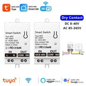투야 스마트 와이파이 드라이 콘택트 스위치 모듈 10A 가정용 범용 DIY 차단기 릴레이 DC 8-40V AC 85-265V