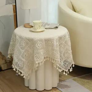 베이지 빈티지 레이스식탁보 테이블보 90x90cm 커버 대형 책상보 천 레이스 보 테이블 복유럽 4인